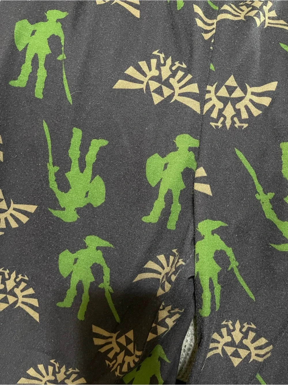 Black pajama Pants with Green Zelda Print